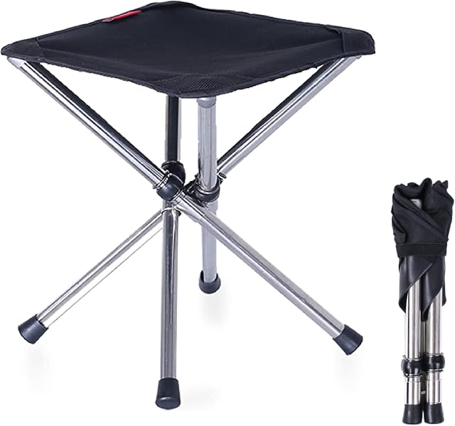 Azarxis Foldable Stool Portable Telescopic Chair Compact Lightweight for Hiking Camping Fishing Picnic Beach BBQ Travel Backpacking Garden Seat with Carry Bag Black (Black - L)