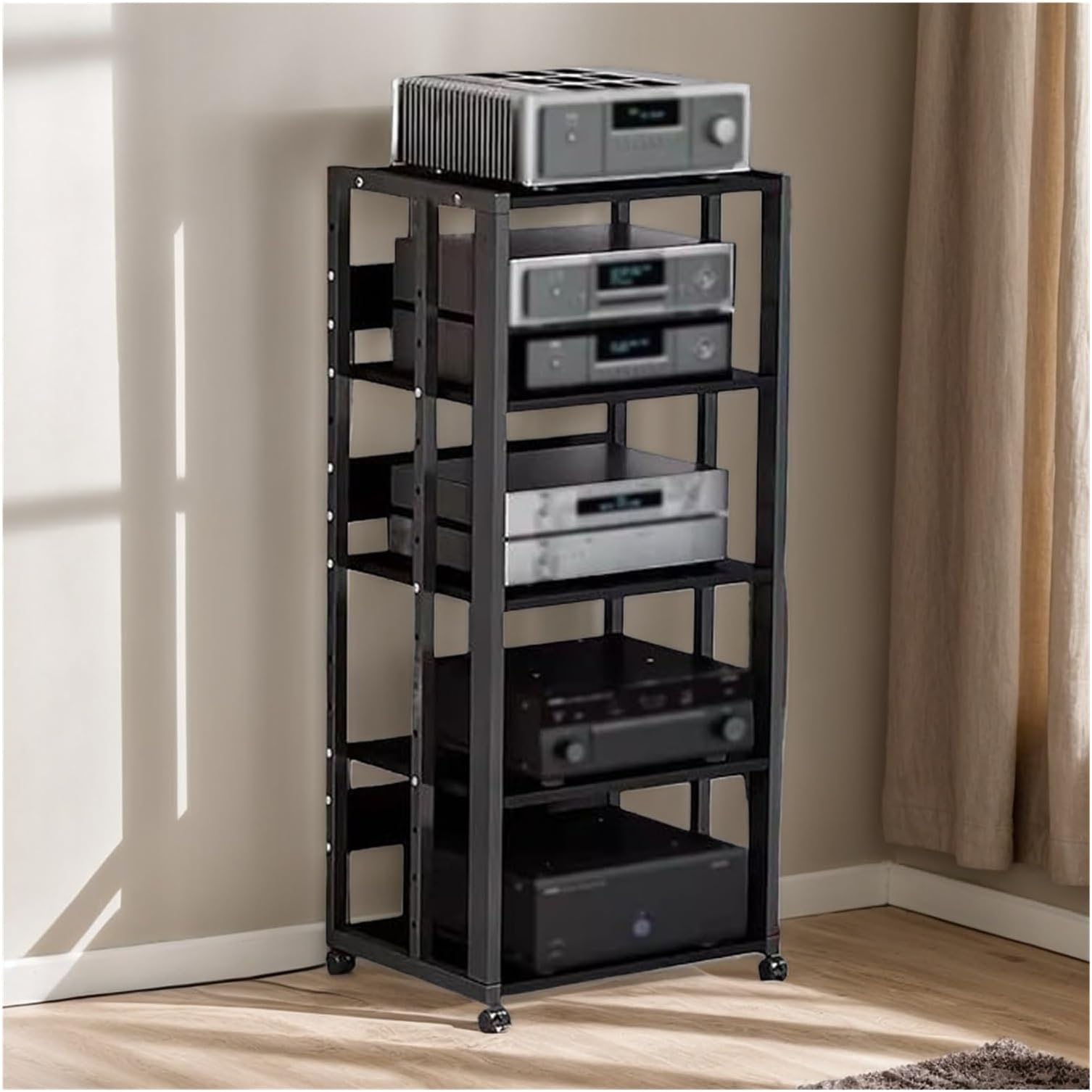 5-Tier HiFi Rack Stereo Cabinet with Record Storage & Turntable Shelf AV Media Stand for Audio Components Home Office Living Room Theater Gaming Console
