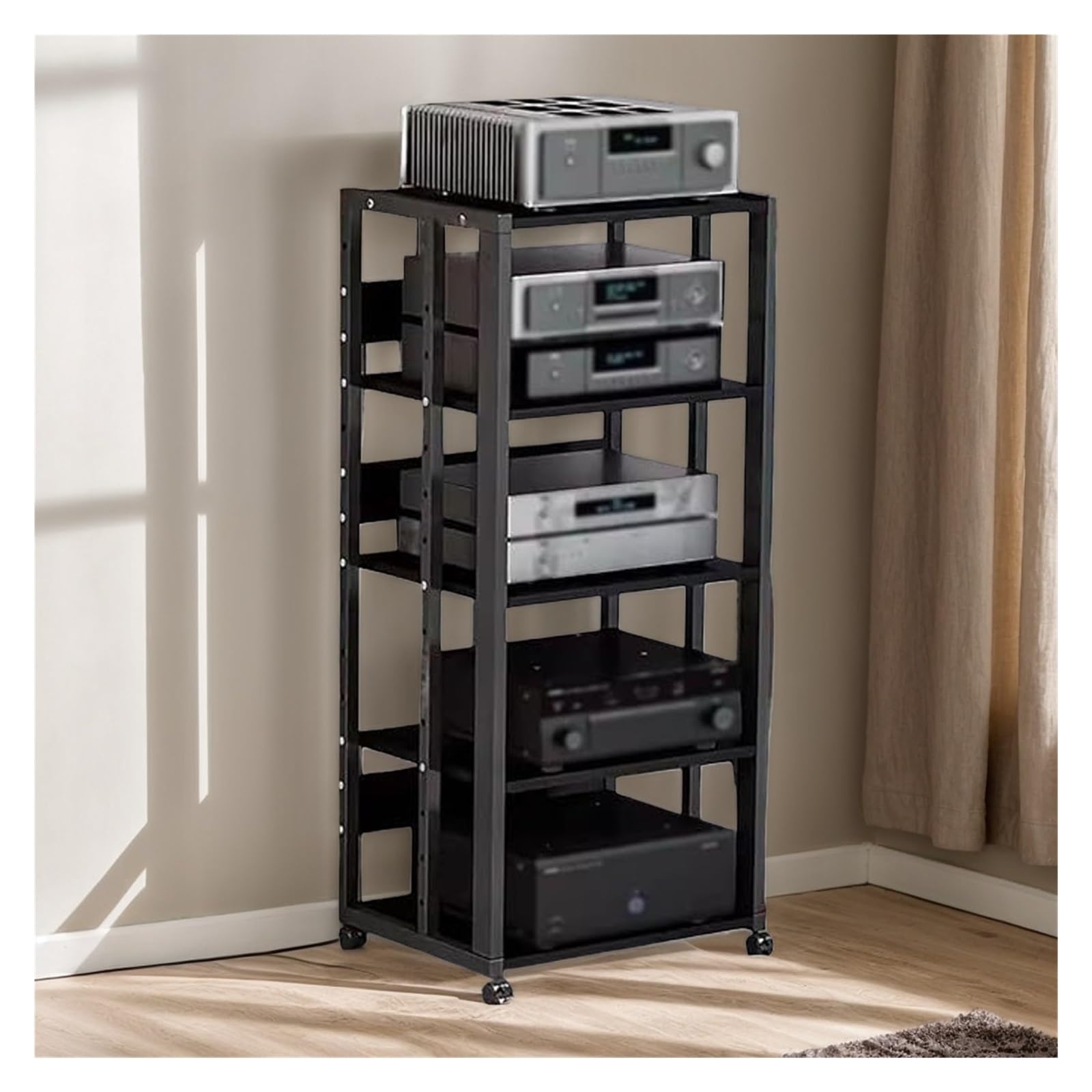 5-Tier HiFi Rack Stereo Cabinet with Record Storage & Turntable Shelf AV Media Stand for Audio Components Home Office Living Room Theater Gaming Console