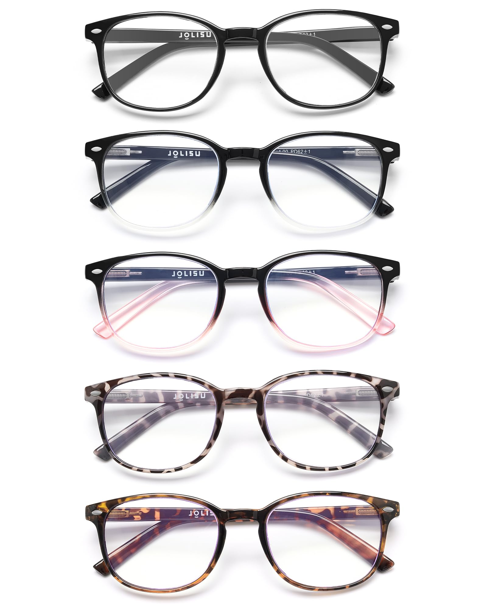 JOLISU 5er-Pack Lesebrillen für Frauen, Blaulichtfilter Computer-Lesebrillen mit Federscharnier