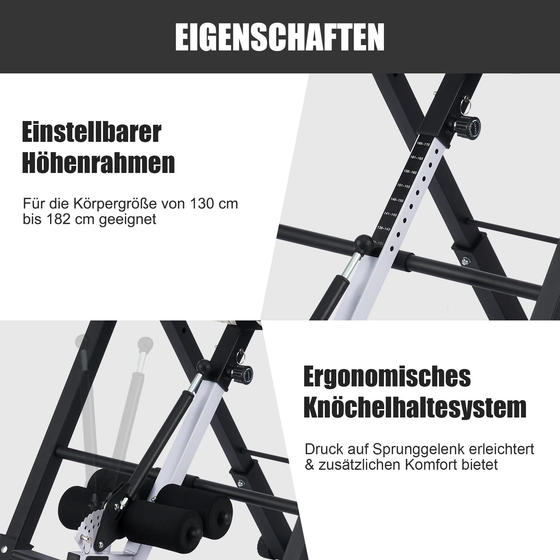 ZELUS Inversionsbank Klappbar Inversionstisch mit Verstellbarer Kopfstütze Schwerkrafttrainer mit 4 Inversionswinkeln 150 kg Bauchtrainer