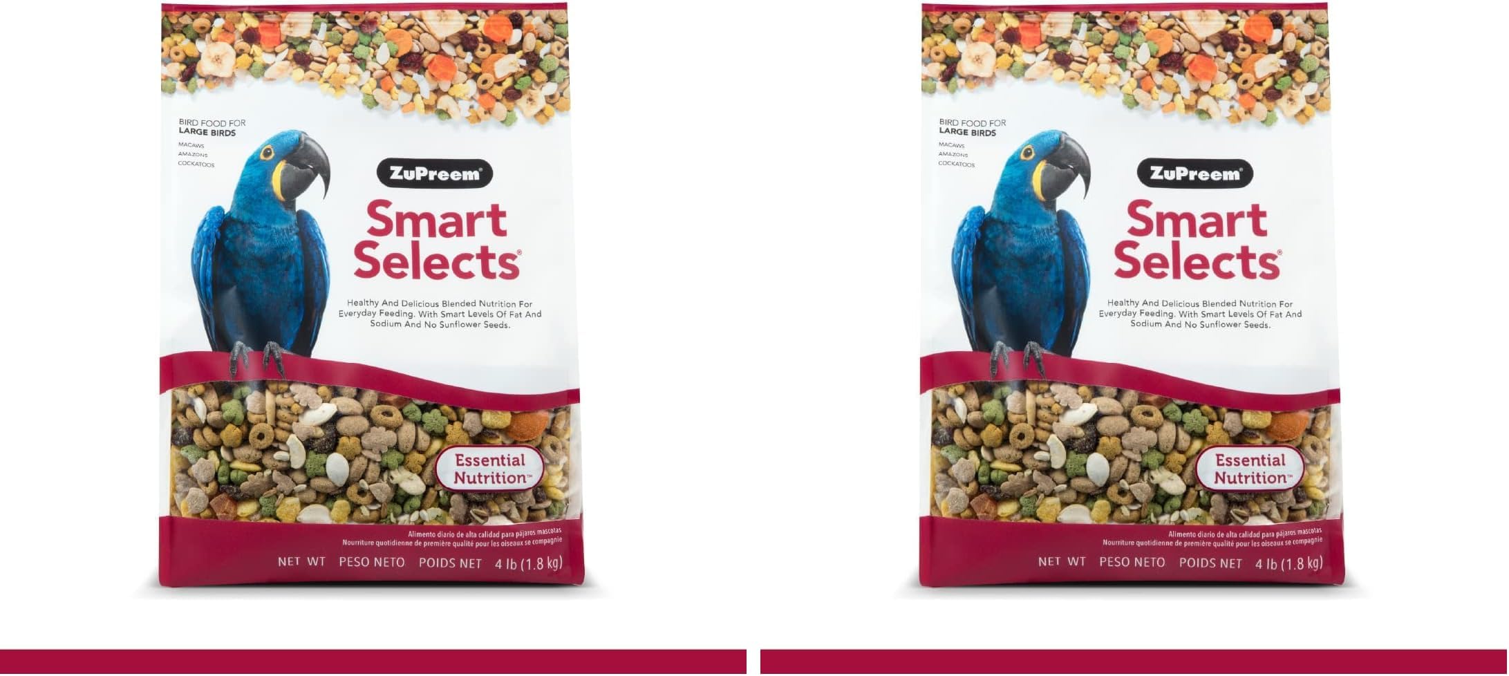 Smart Selects Bird Food for Large Birds, 4 lb - Everyday Feeding for Amazons, Macaws, Cockatoos (Pack of 2)