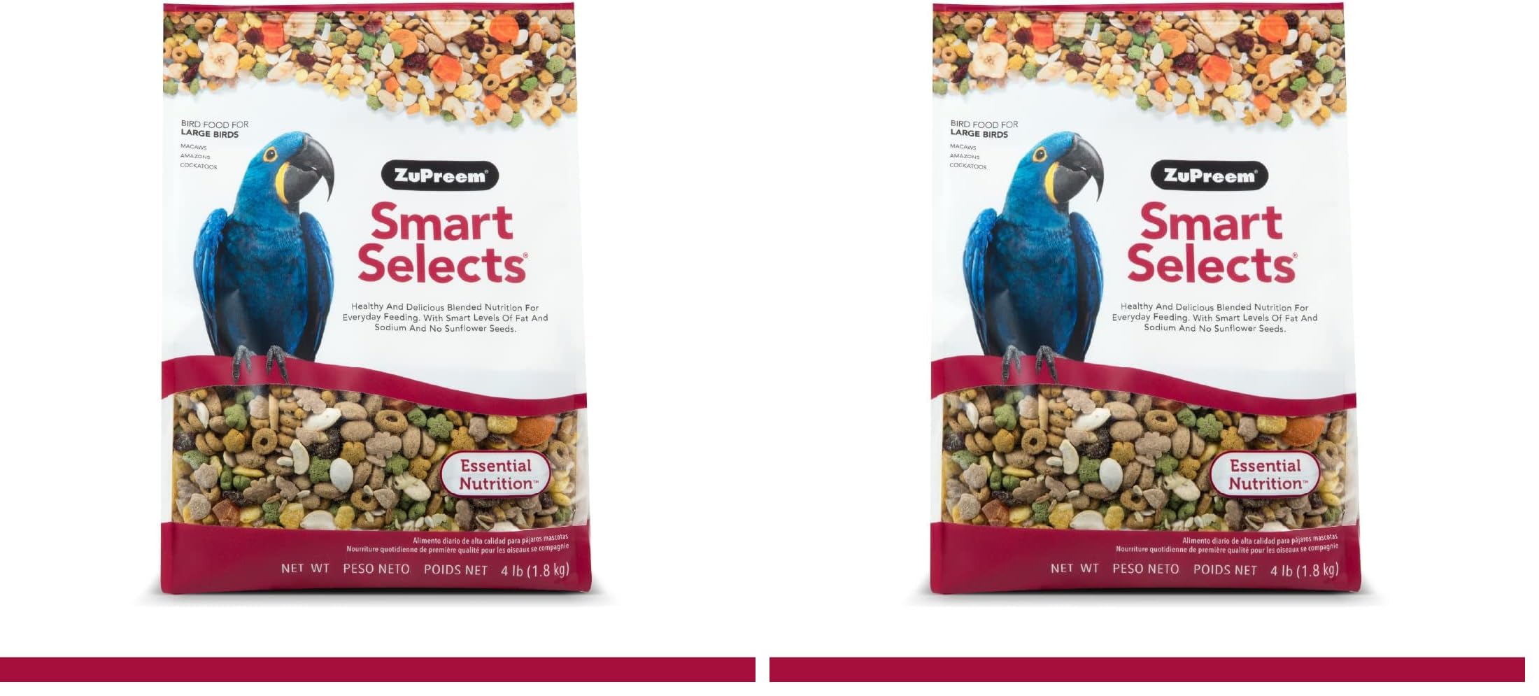 ZuPreemSmart Selects Bird Food for Large Birds, 4 lb - Everyday Feeding for Amazons, Macaws, Cockatoos (Pack of 2)