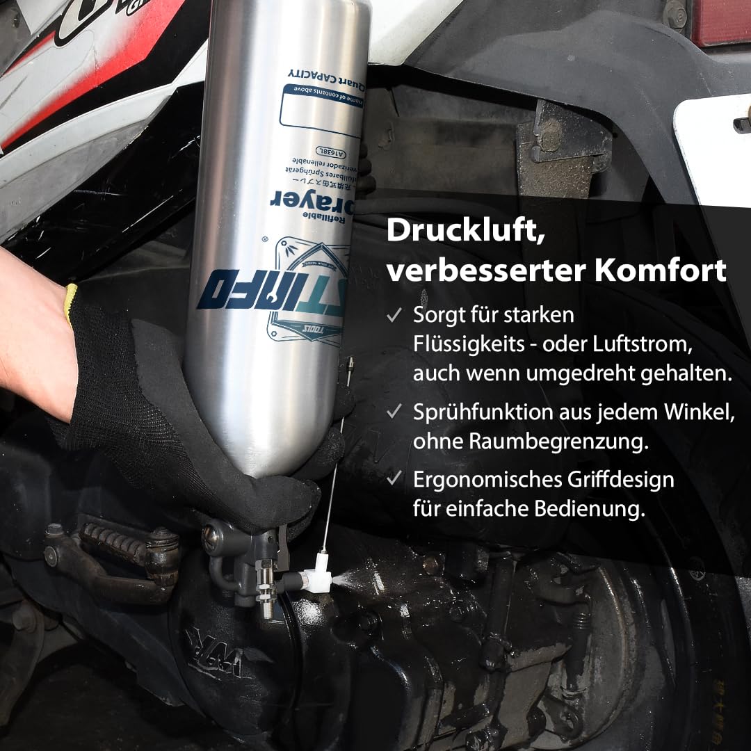 FIRSTINFO Bremsenreiniger Sprühflasche 1L Alu Drucksprüher 140 psi A1638L