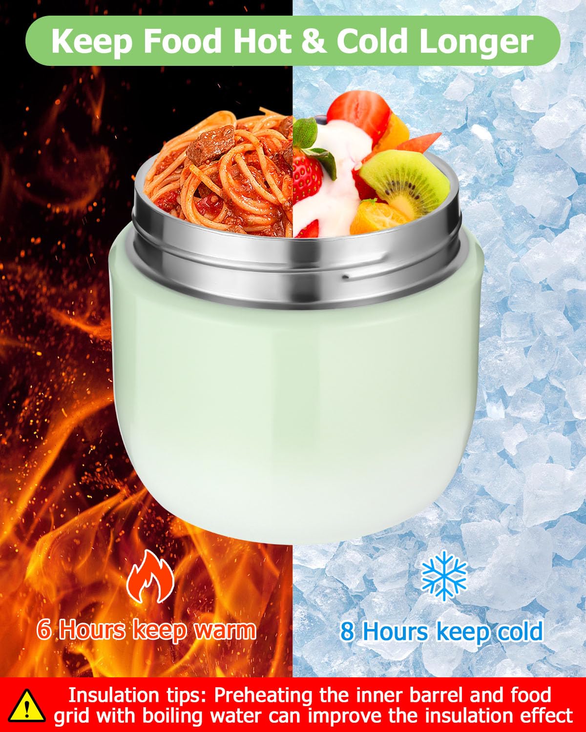 Contenitore termico per alimenti, 1200 ml, ciotola termica con coperchio, contenitore in acciaio inox con cucchiaio pieghevole, contenitore termico per bambini, adulti, per conservare zuppe, porridge