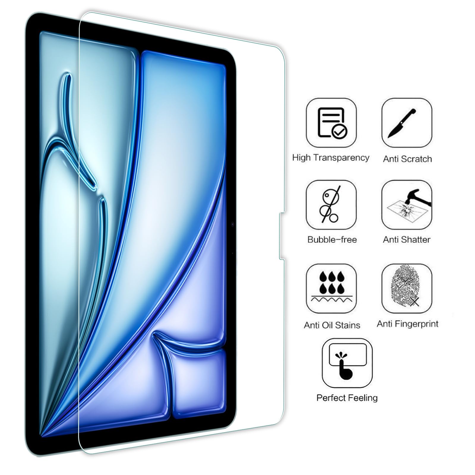 WD&CD Pellicola Protettiva In Vetro Temperato Per IPad Air 13 2024 (2 Pezzi) - Durezza 9H, Anti Graffio E Anti Impronte - 3