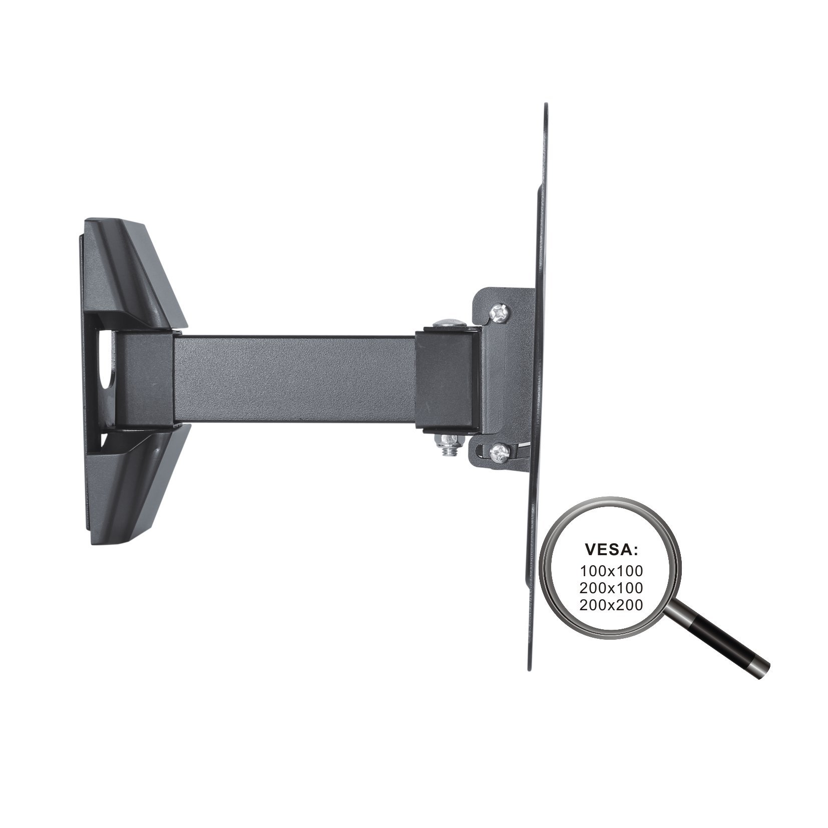 PureMounts® Uchwytdo telewizora, Vesa 200x200, odległość od ściany: 5,5-20 cm, nośność 30 kg, pochylanie 3°/-10°, obracanie 90°/-90°, czarny