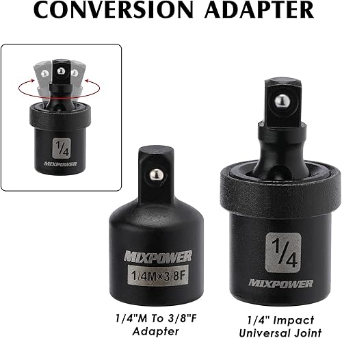 Miniatura 6 de MIXPOWER Juego de 55 llaves de impacto Dr. de 14 pulgadas, CR-V, 6 puntos, SAEmétrico, 532 pulgadas - 916 pulgadas, 0.157in - 0.591in, poco