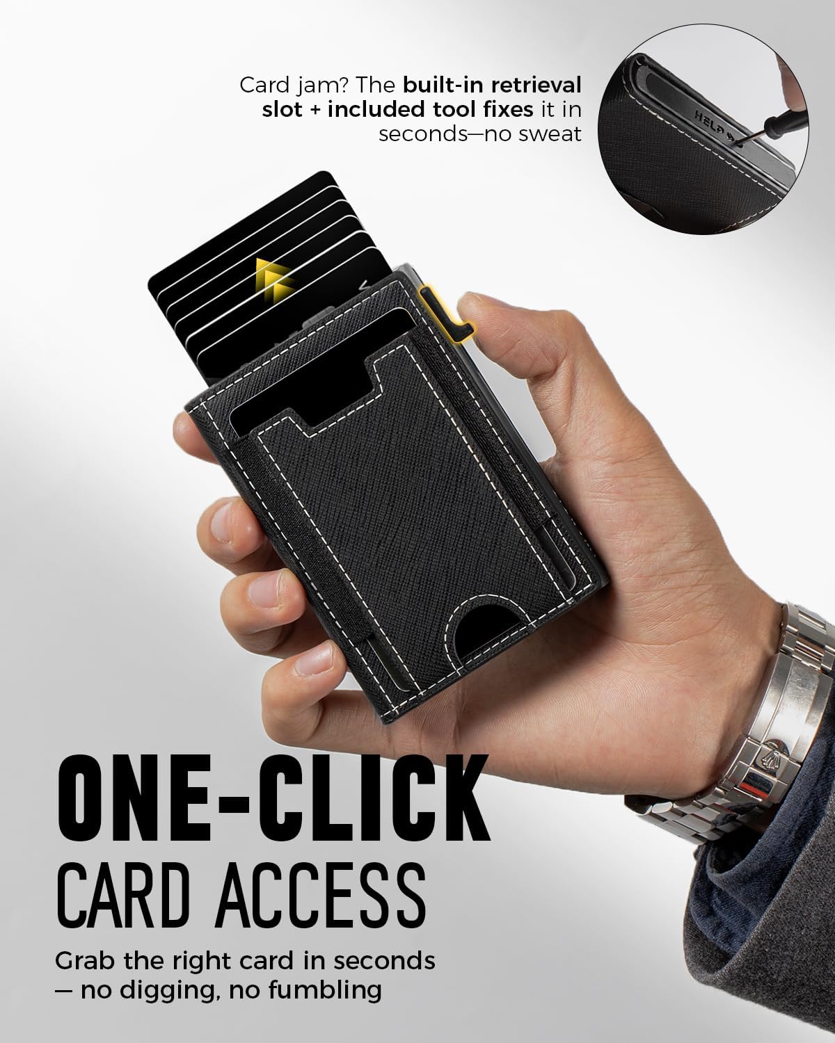 iwantit Slim Wallet for Men Card Holder: Minimalist RFID Blocking Wallet for 8-10 Cards - Smart Pop Up Card Case with Detachable Money Clip - Premium Leather Cardholder, Gift Boxed (CrossGrain Black)