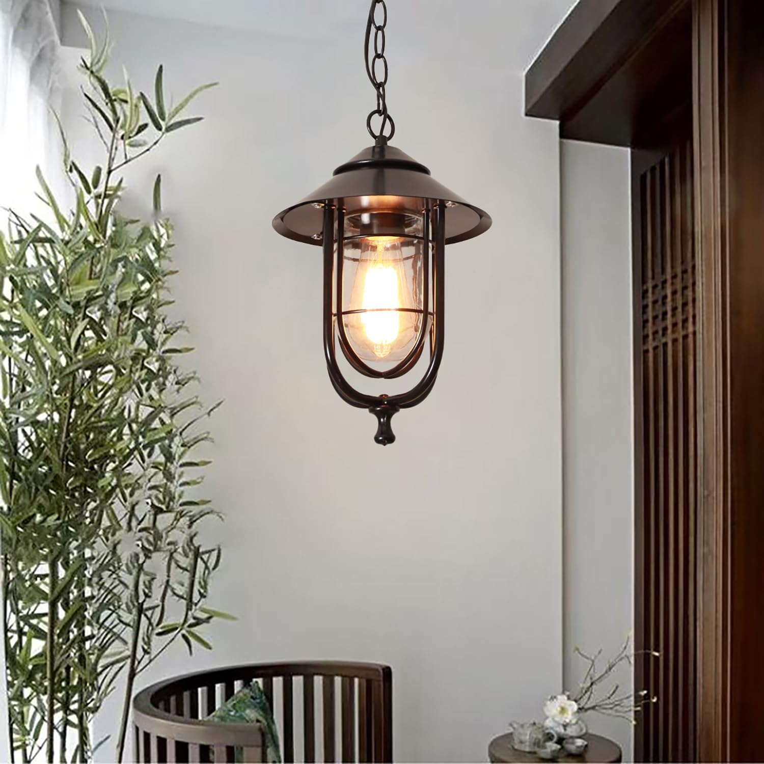 XIMYASEE XIMYASEE Outdoor Chandelier,Lighting,Waterproof Vintage Pendant Lights Outdoor, Industrial Aluminium Glass Indoor Outdoor Hanging Pendant Lighting, E27 Height Adjustable (D)