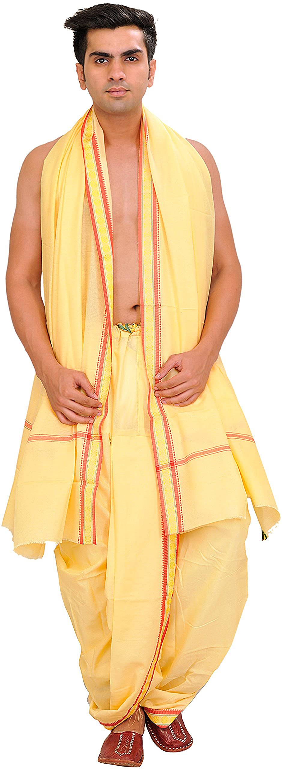 exotic india Chamomile Ready to Wear Dhoti and Veshti Set-picture-37