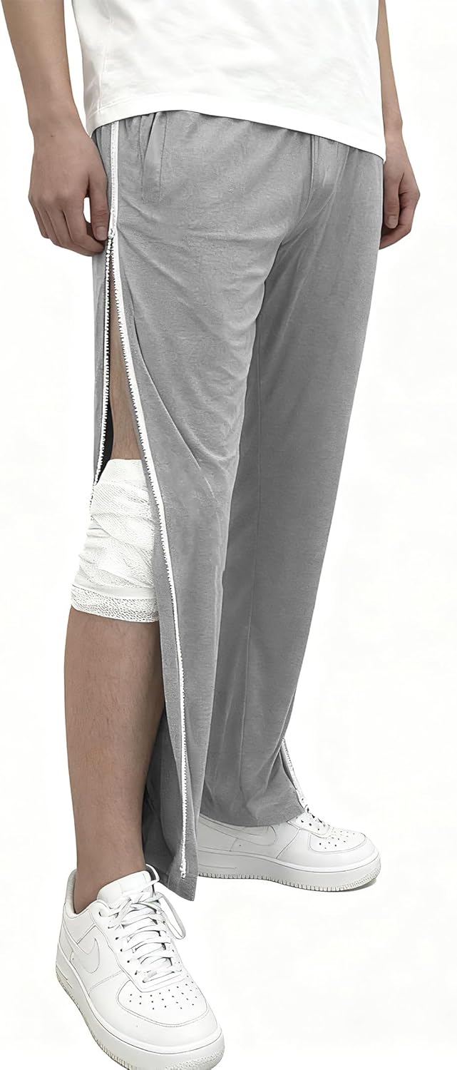 Men's Tear Away Pants 2 Side Full Zippers Legs Snap Off Sweatpants with Pockets for Post Knee Surgery Recovery - Image 9