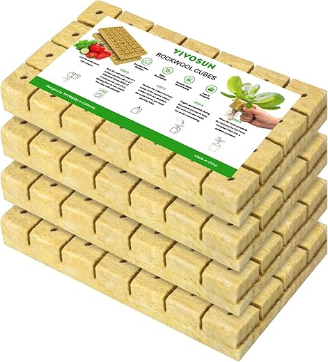 VIVOSUN 1.6" Rockwool Cubes, 112 Plugs Stonewool Starter Grow Cubes for Cuttings, Cloning, Plant Propagation, Seed Starting, Hydroponic Grow Media for Vigorous Plant Growth, 4 Sheets of 112 Plugs