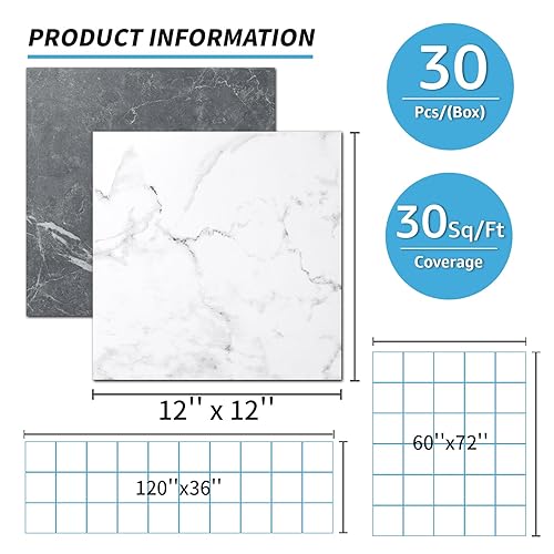 Miniatura 4 de Art3d Azulejos de vinilo autoadhesivos e impermeables para despegar y pegar, paquete de 30 tablones de piso de 12 x 12 pulgadas, para cocina,