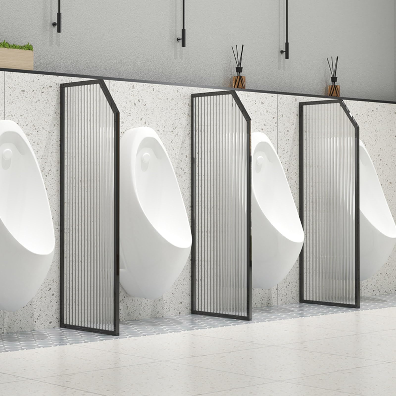 BKSXSOP Men's UrinalBaffle FloorMounted Tempered s Divider for Shopping Malls Hotels and BarsBlack 4Pack