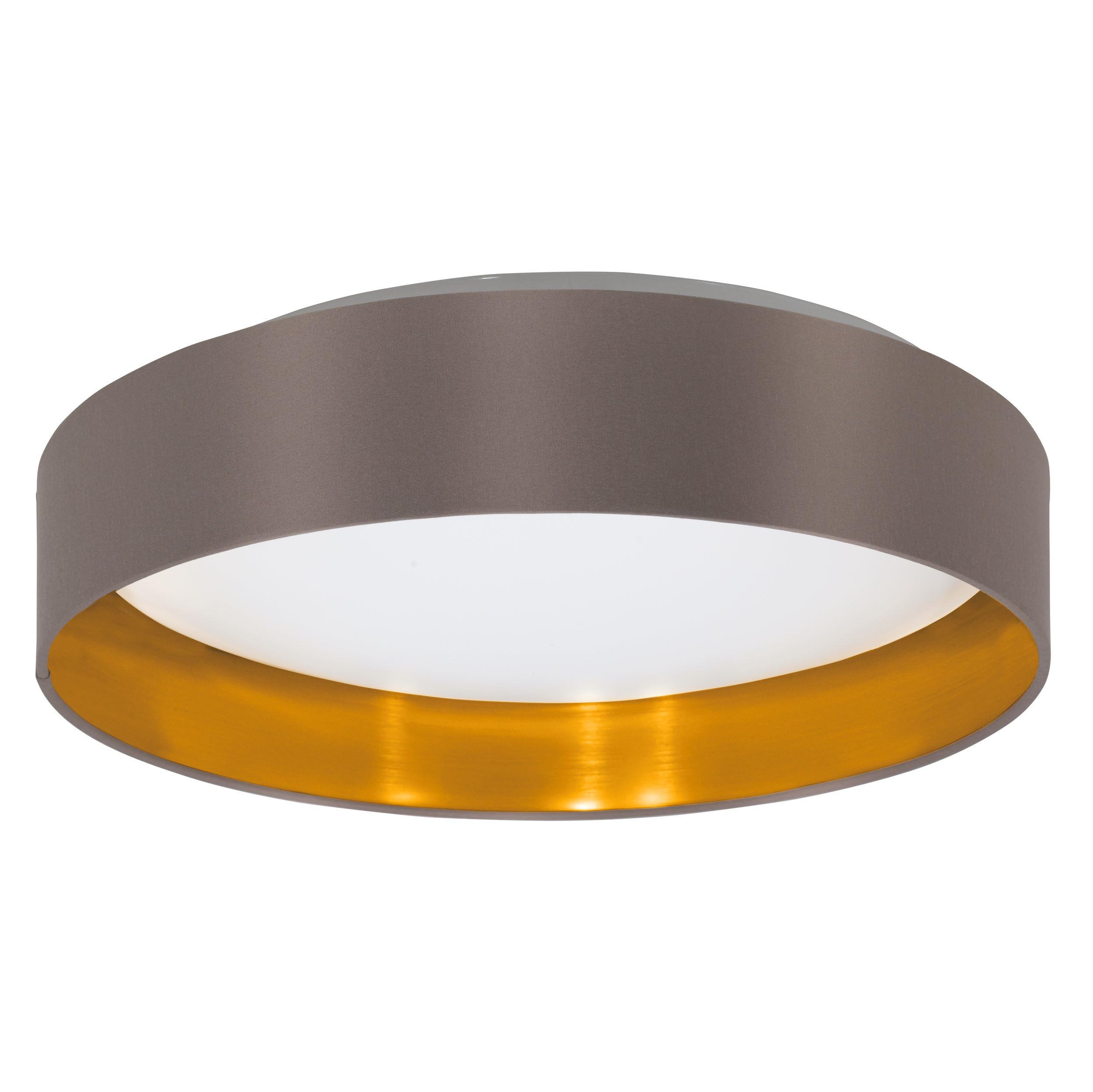 Eglo LED Ceiling Light Maserlo 2, Flush Mount Textile lamp, Living Room Lighting Made of Fabric Gold and cappuchino, White Plastic, Warm White, Ø 15"