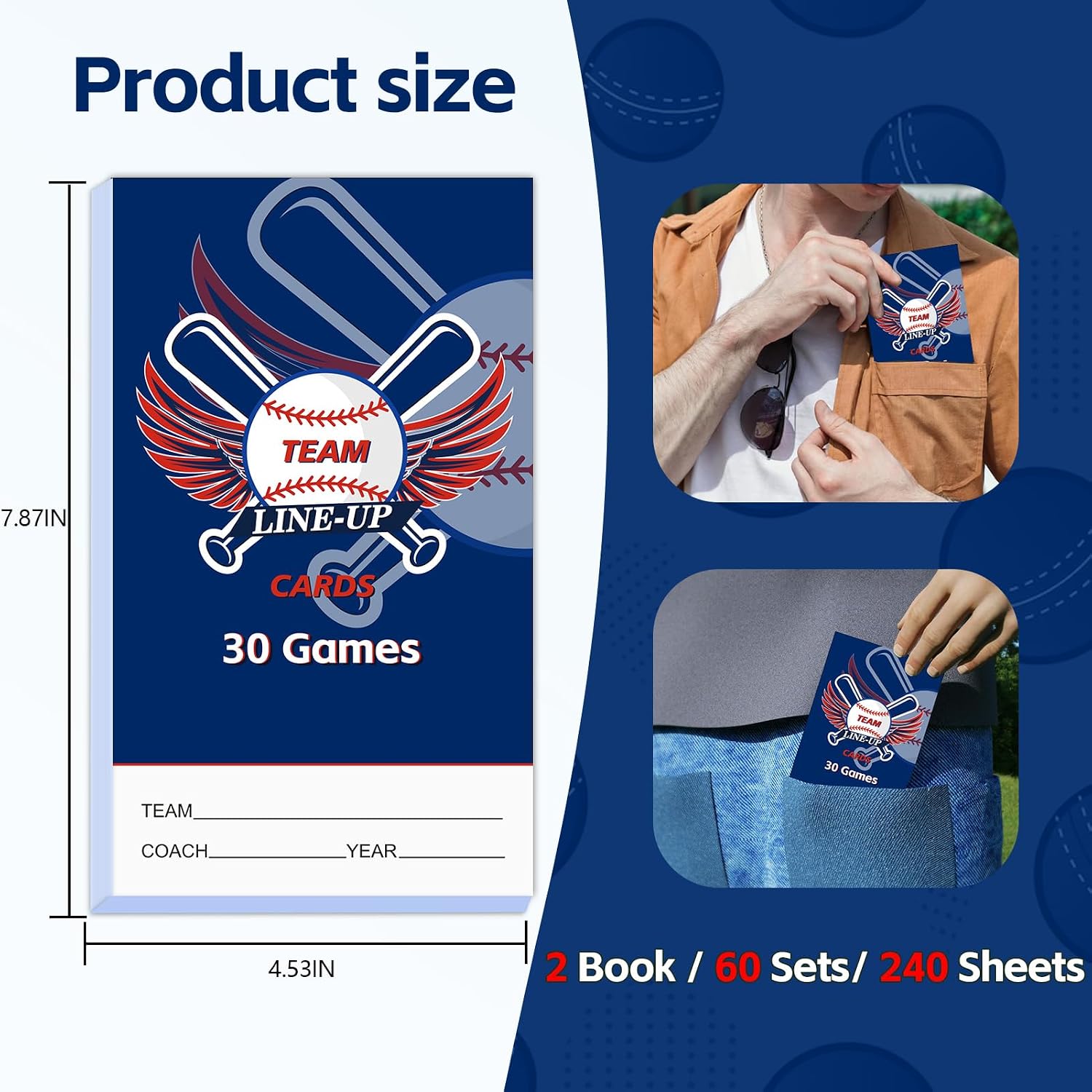 Archerest 30/60/120/180 Baseball Lineup Cards with 4-Part Carbonless Copies, 4.53 x 7.87 Inch 16 Player Roster Sheets for Games, Softball Line up Coaching Accessories for Coaches and Umpires
