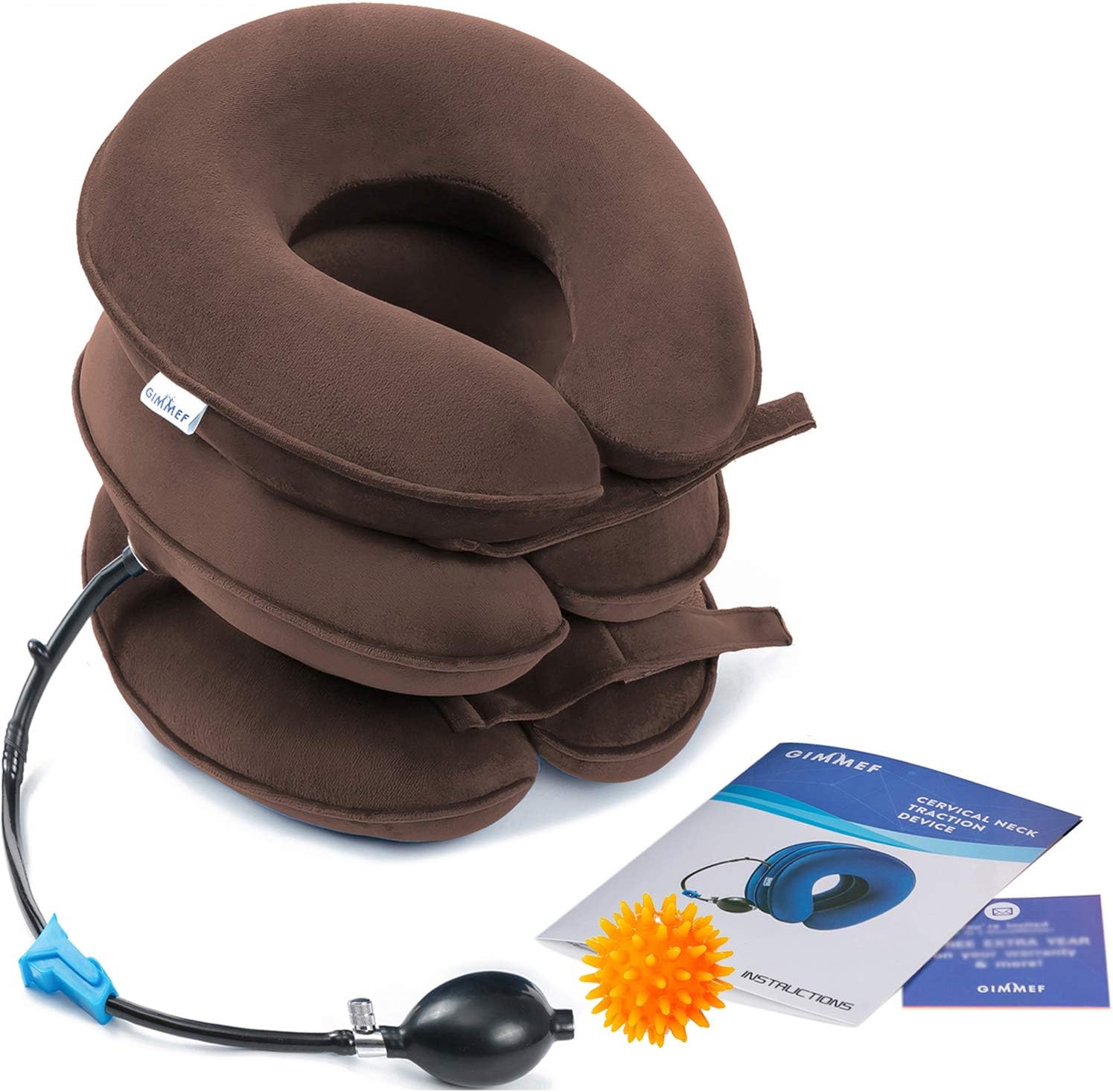 GimmeF Cervical Neck Traction Device - FDA Registered - Inflatable and Adjustable Neck Stretcher Collar, Instant Pain Relief for Chronic Neck and Shoulder Pain ✮ with Therapy Massage Ball (Blue) : Health & Household