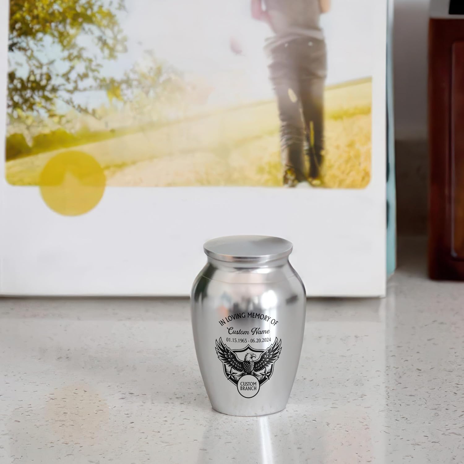 Artsy Woodsy Personalized Veterans Memorial Mini Urns Stainless Steel Decorative Keepsake Urns for Ashes 2.56 inch, Gifts for Soldier Military US Army Car Accessories (06, 2.56x1.77, Veteran)