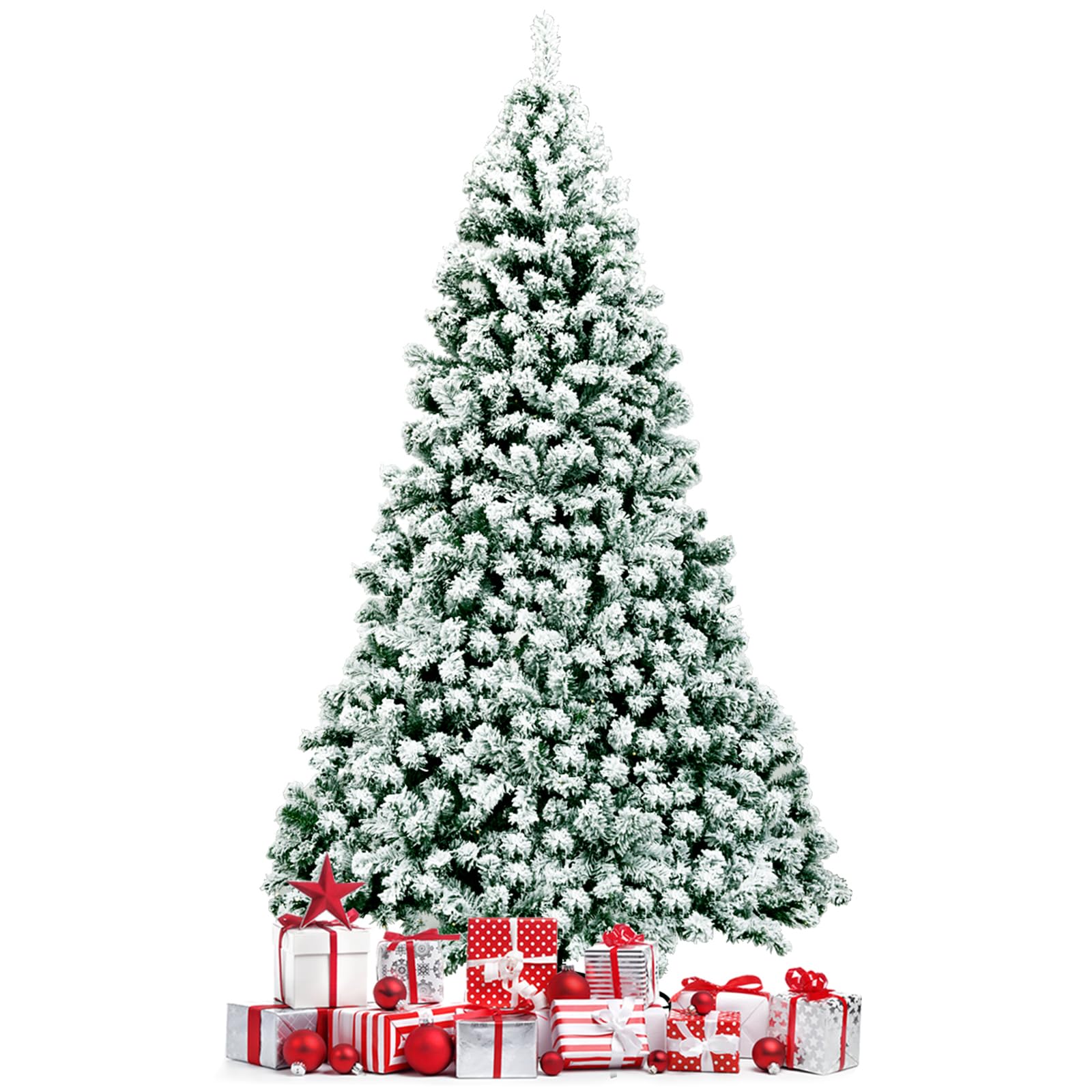 COSTWAY Albero di Natale Innevato 135/180/230 cm, Albero di Natale con 200/250/550 Luci LED Bianche Calde, 400/928/1346 Rami, Base in Metallo, Decorazione Natalizia per Casa e Negozio (230 cm)
