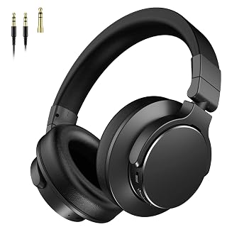 Over Ear Bluetooth Headphones, Studio Monitor & Mixing DJ Headphones Wireless with 50mm Drivers and 1/4 to 3.5mm Wired Audio Jack for Guitar AMP Recording Podcast Piano, 100H Playtime, Black - Amazon product rated Grade A