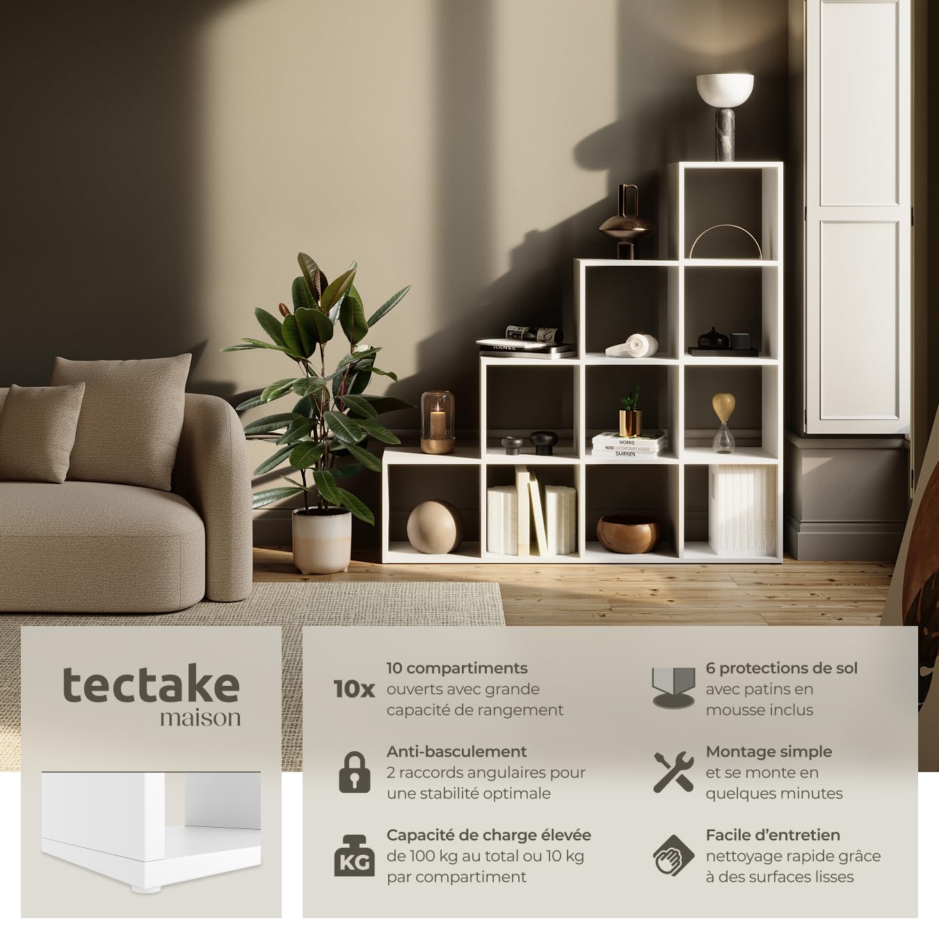 tectake® Étagère Bibliothèque avec 10 Cubes Compartiments Meuble de Rangement Moderne Aspect Bois pour Rangement Bureau, Salon, Cuisine, Chambre, Dressing, Entrée Etagere Rangement
