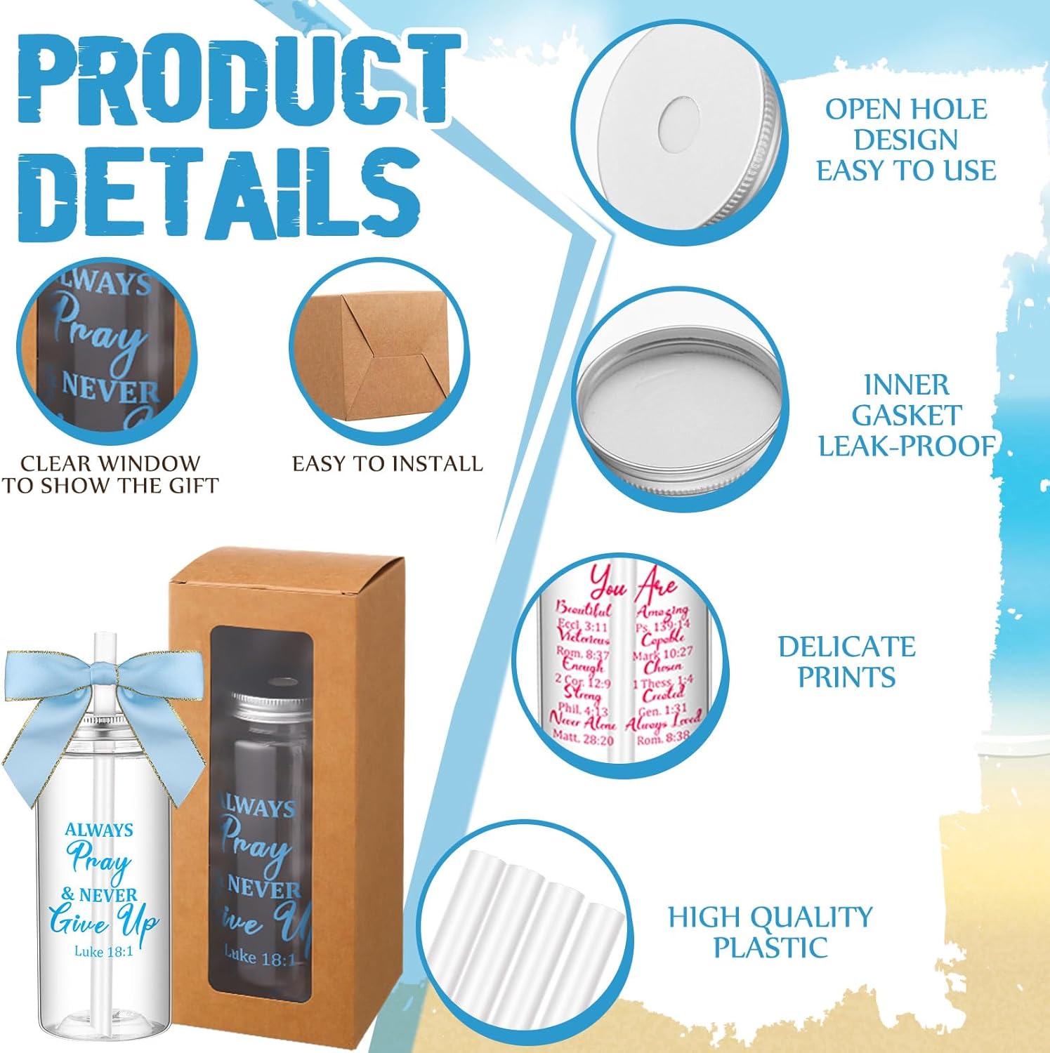 Skylety 24 Sets Christian Plastic Cups with Lids Straw and Twist Bow Religious Christian Gifts Bulk 14oz Reusable Tumblers Bible Verses Thank You Gifts Bulk for Women Team Staff Coworker - Image 3