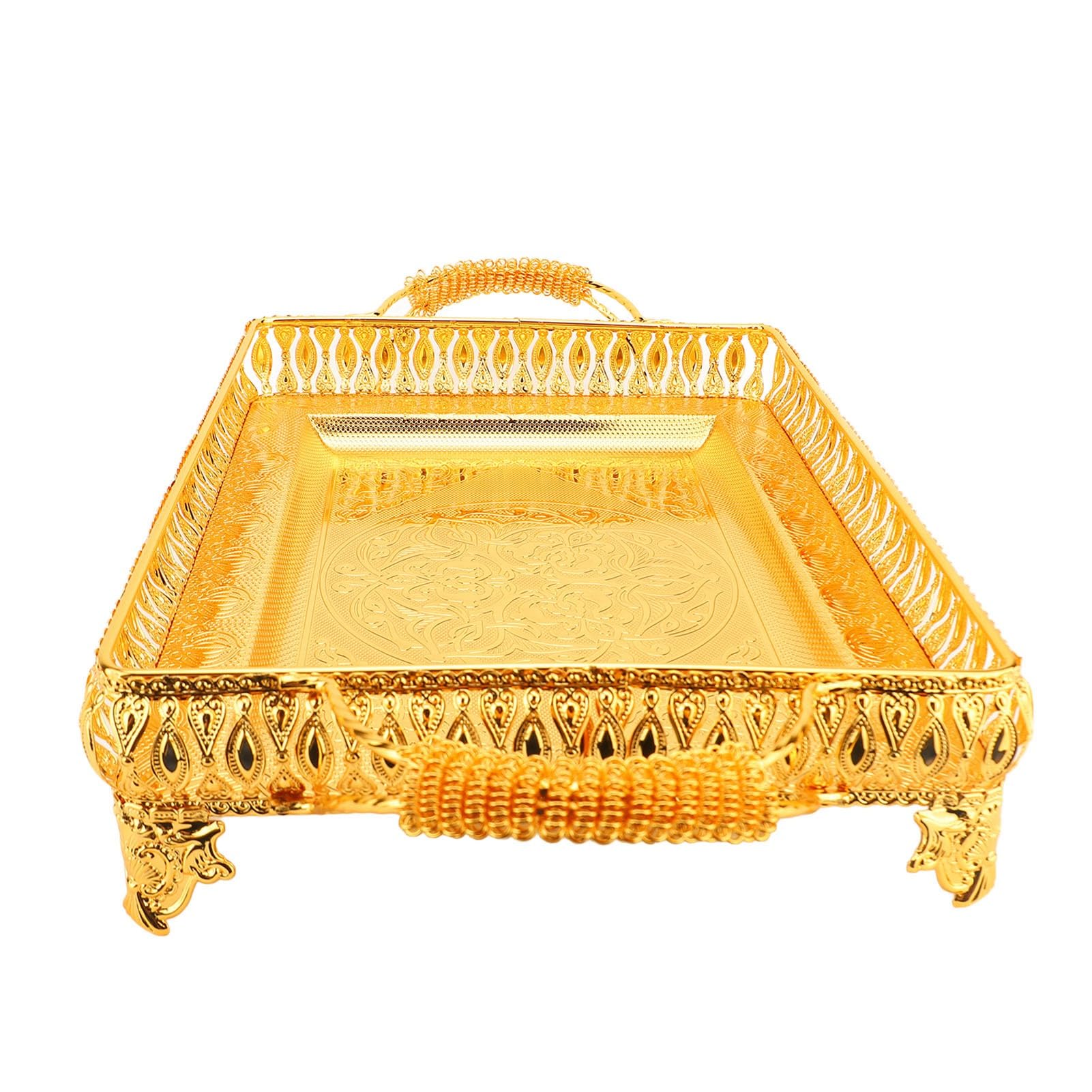 Elegancka europejska złota metalowa taca do serwowania, 51 x 28 cm, dekoracyjny talerz na przekąski, przyjęcia i naczynia, idealny prezent kuchenny do dekoracji domu i rozrywki