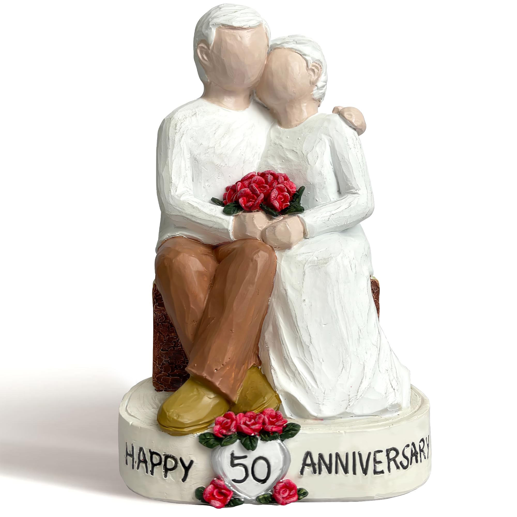Bozspacer 50th Wedding Anniversary Couple Gifts - Loving Elderly Couple Figurines, Hand-Painted Resin Statue for Parents, Grandparents, Old Couple or