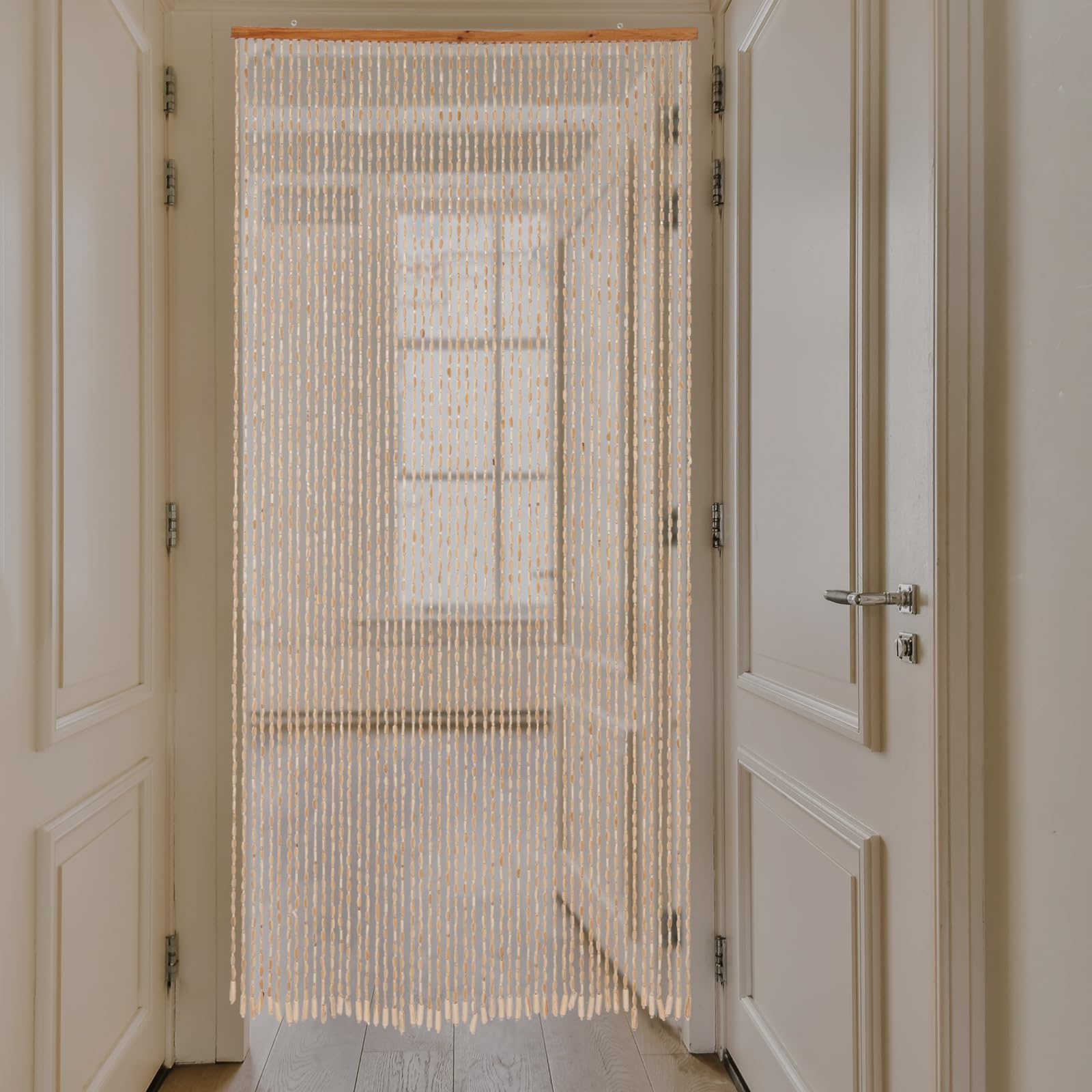 Cortina de cuentas de madera de bambú, 200 x 90 cm, separador de ambientes, sala de estar, dormitorio, cocina, baño, sostenible, duradera, hecha a mano, natural para instalaciones modernas