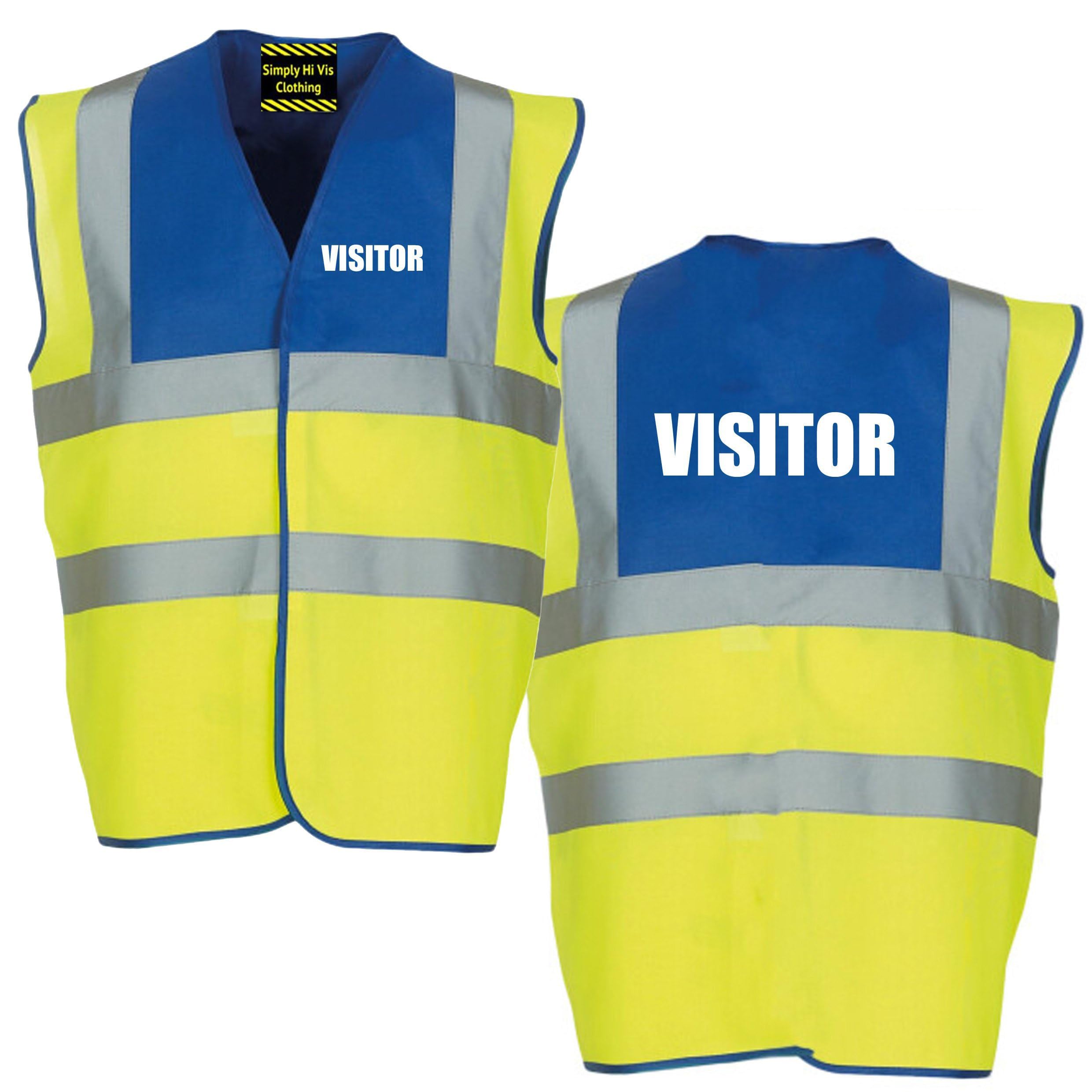 Visitor Printed white - Royal Blue & Yellow 2 Tone Hi Vis Vest EN ISO 20471 supplied by Simply Hi Vis Clothing UK