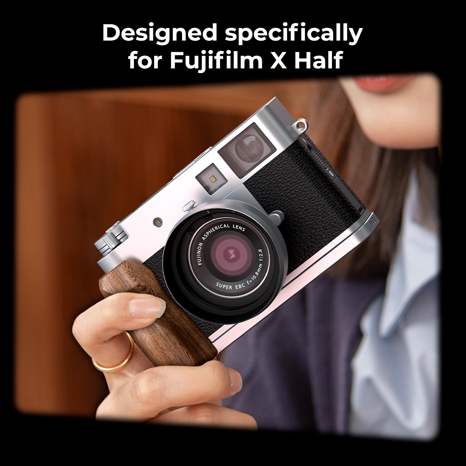 SMALLRIG Custodia in pelle per FUJIFILM X Half, Retro Style Full-Cover con mezza custodia in pelle, tasca per carte di credito, portatile e protezione con tracolla in tessuto (nero) – 5219