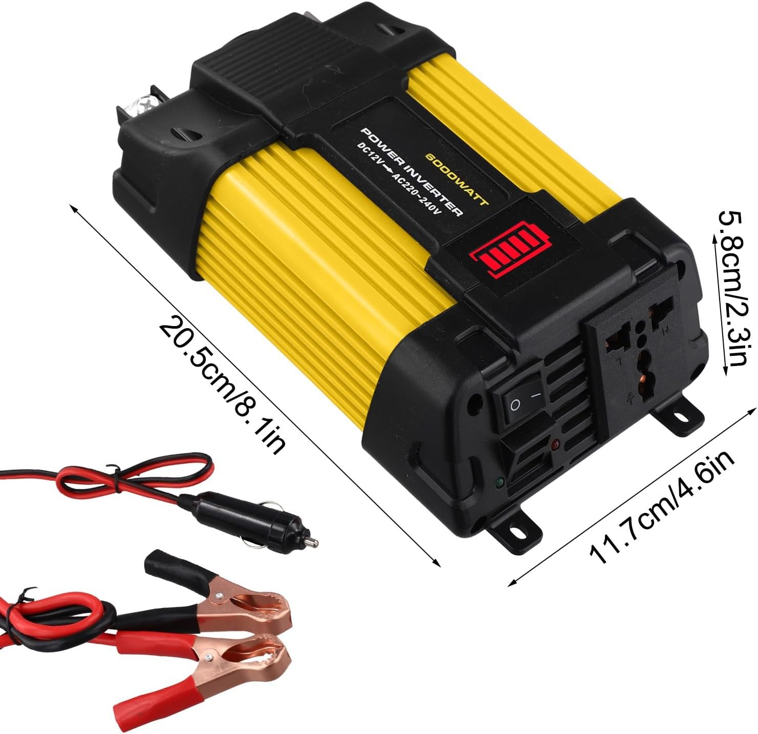 6000W Car Power Inverter Dual USB Ports Outlets Car Inverter DC12V-AC220V Battery Display 6000W for Peak Power Output Converter Vehicle Adapter