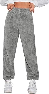 2025 - Pantalones de chándal de color liso sin cuerda para mujer en e invierno, pantalones casuales de felpa, pantalones casuales sueltos y calmantes de forro polar cálido para mujer