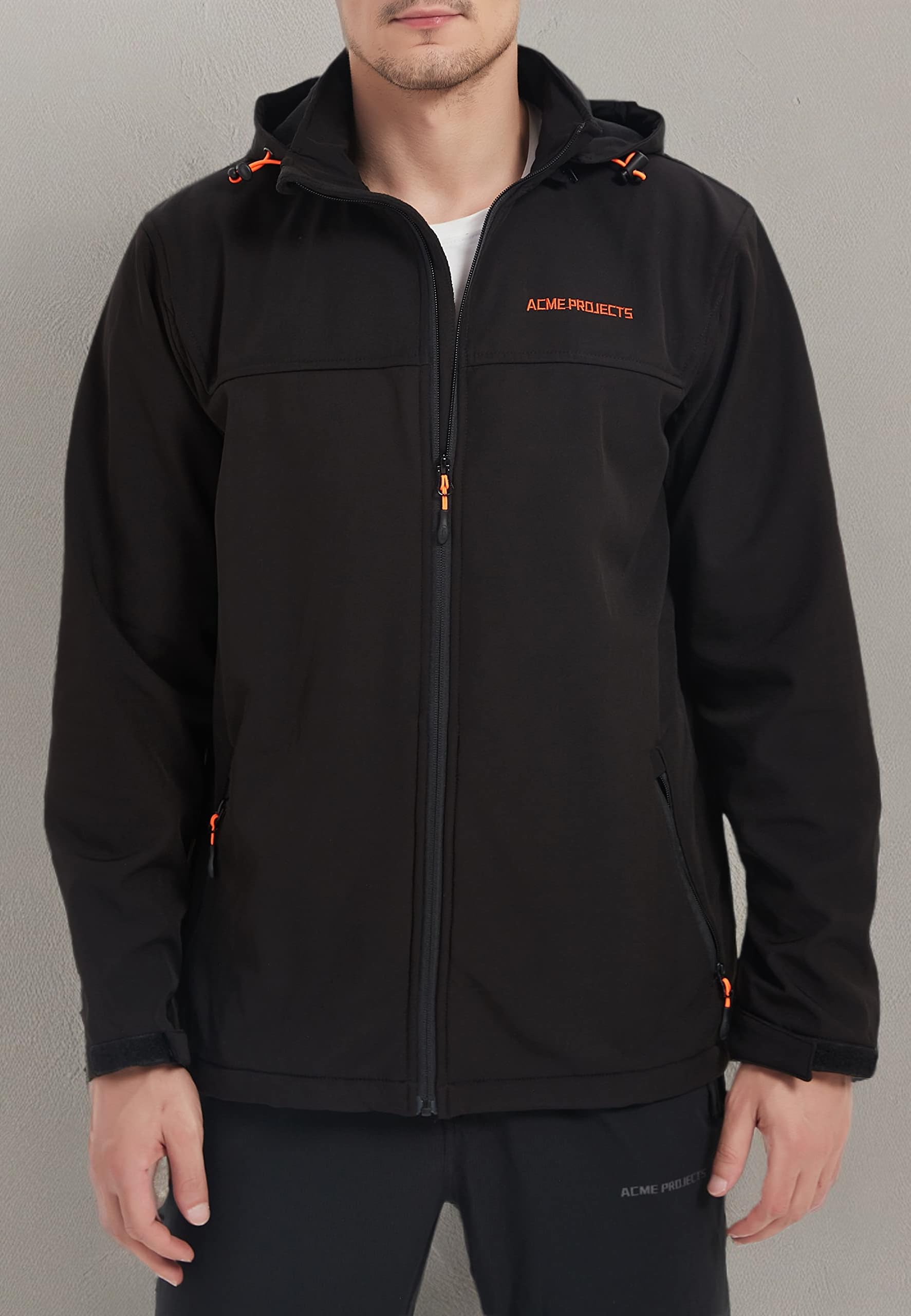 Acme Projects Veste Softshell doublée Polaire pour Homme avec Capuche Amovible, imperméable, Respirante, 8000 mm / 5000 g, Fermeture éclair YKK