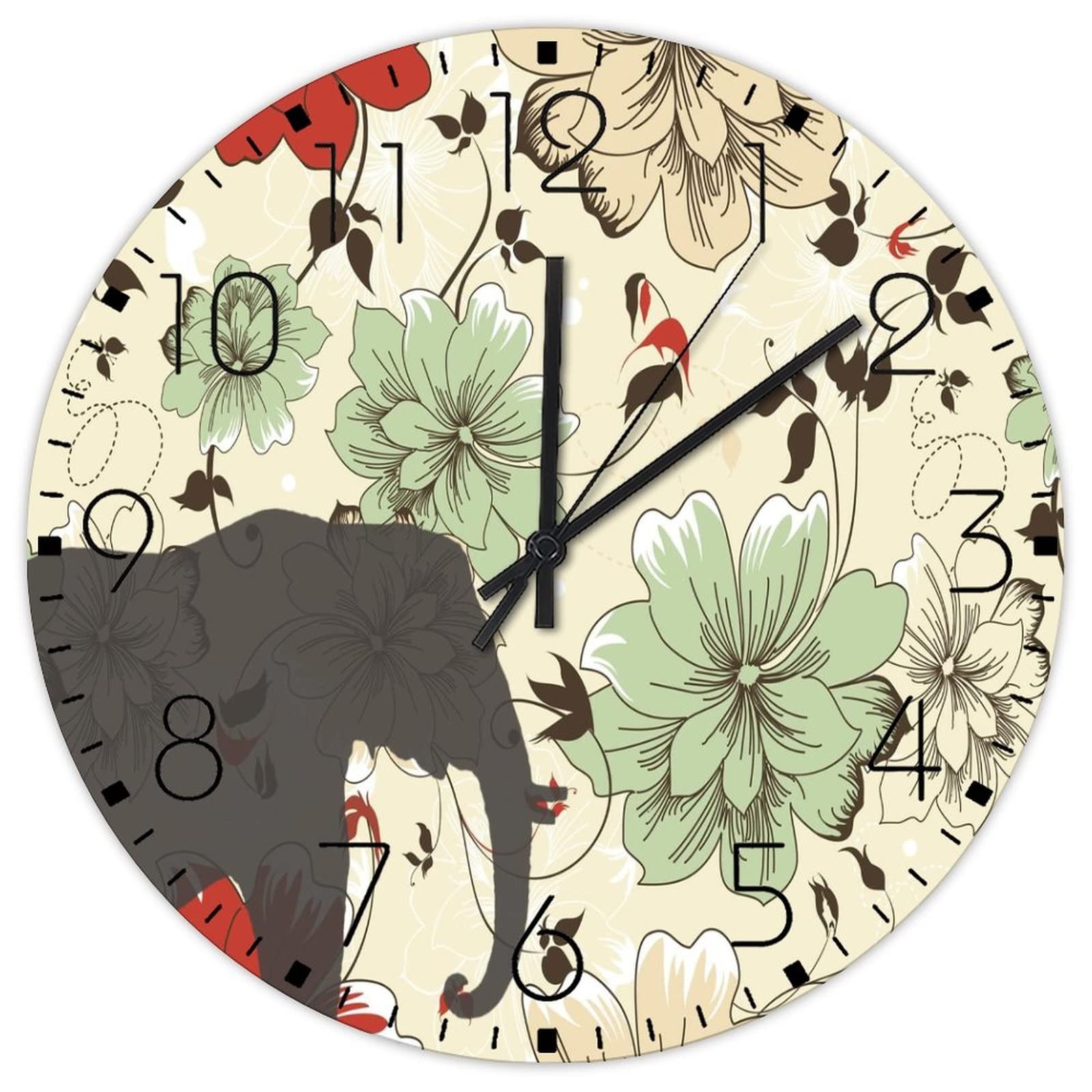 Horloge murale éléphant aquarelle en bois noir de style ferme rustique