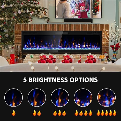Vista 23 de Chimenea eléctrica de 50 pulgadas y montaje en pared con control remoto y pantalla táctil Calentador de chimenea de 1500 W con temporizador