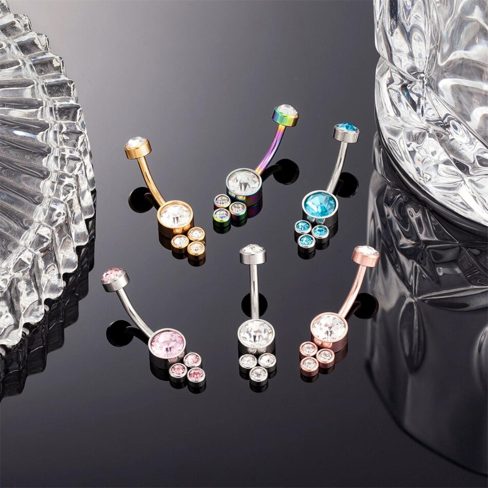 BEDT 6 Pezzi/Set 14g Anelli del Tasto di Pancia Donne Accessorio dei Monili Sexy Cz Zircone Piercing All'ombelico Orecchino Intarsiato Bilanciere Corpo Juwels