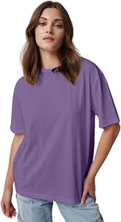 Hangout Hub Women's Oversized Tshirt | Super Soft Cotton | Solid | Round Neck |Ola 200 | Lycra Ribs |Half Sleeves |Set of 1 Price In India