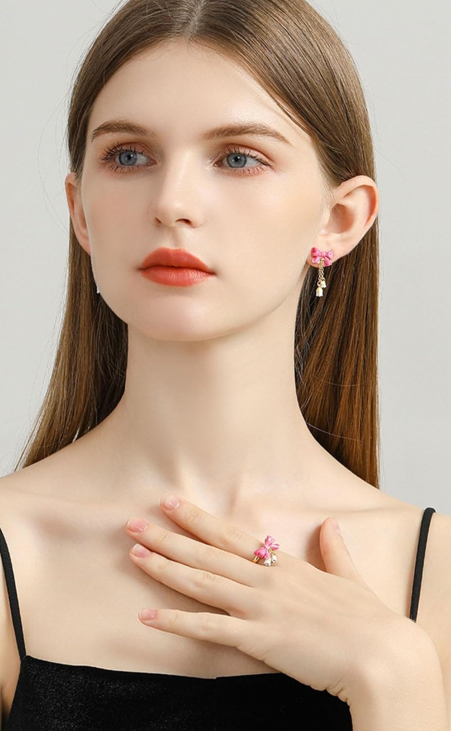 Bow And Orchid Flower Enamel Adjustable Ring Handmade Jewelry Gift Juicy Grape Vacation Holiday