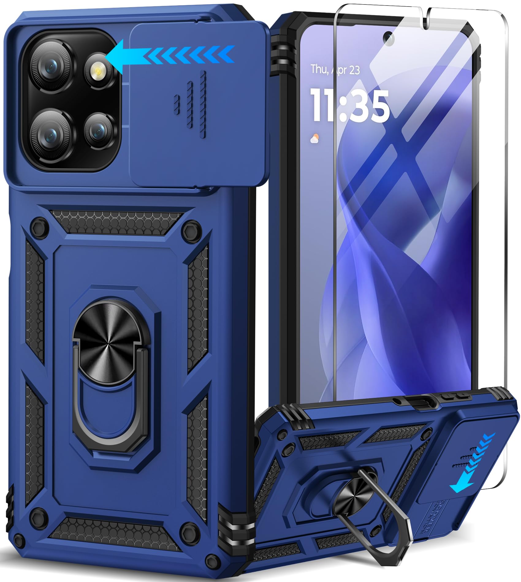 Taisairu for Motorola Moto G Power 2025 Case with Screen Protector & Slide Camera Lens Cover, Built-in Ring Stand Protective Cover for Motorola Moto G