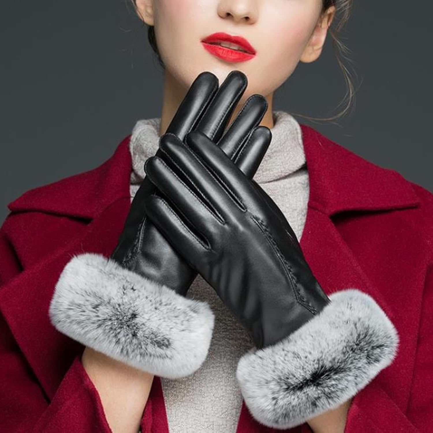 [小さな店] 手袋 レディース 保温手袋 冬暖かい革手袋女性防風タッチスクリーン手袋 防寒女性 手袋 裏起毛