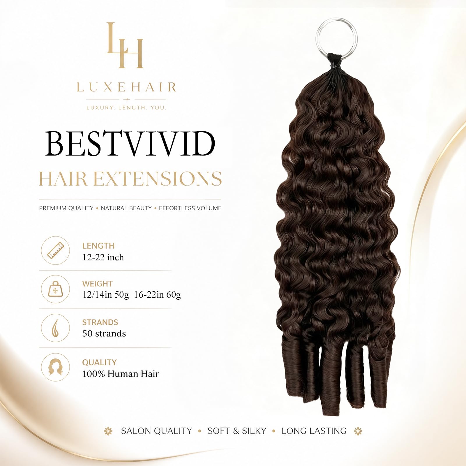 Lot de 50 mèches de cheveux humains pré-séparés au crochet à plumes, bouclés, 4# marron chocolat, 45,7 cm, pour femmes noires