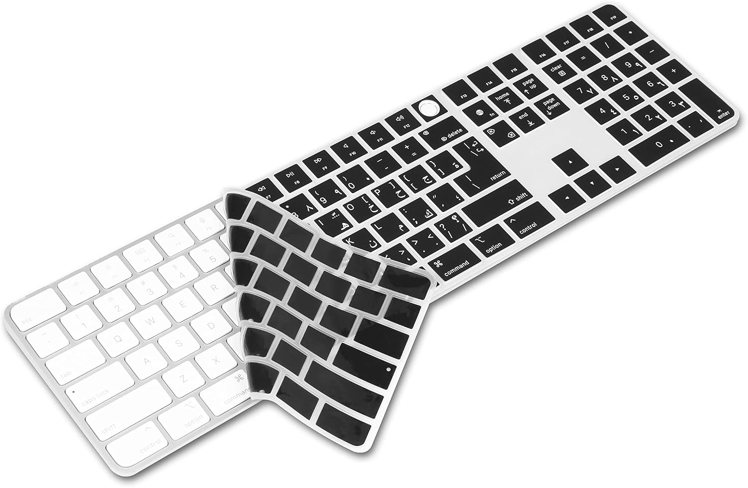XSKN Arabic Black Silicone Keyboard Cover Skin for 2021 Released Apple 24 inches iMac M1 Chip Magic Keyboard with Touch ID and Numeric Keypad Model A2520 Keyboard Accessories - EU&US Version, K-391