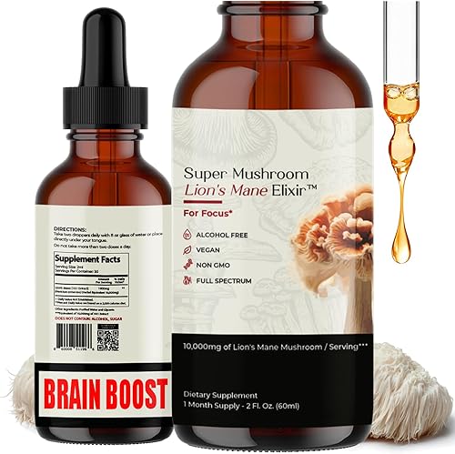 Auri Elixir líquido de melena de león - Suplementos cerebrales para la memoria y la concentración con hongos funcionales - Suplemento de melena de