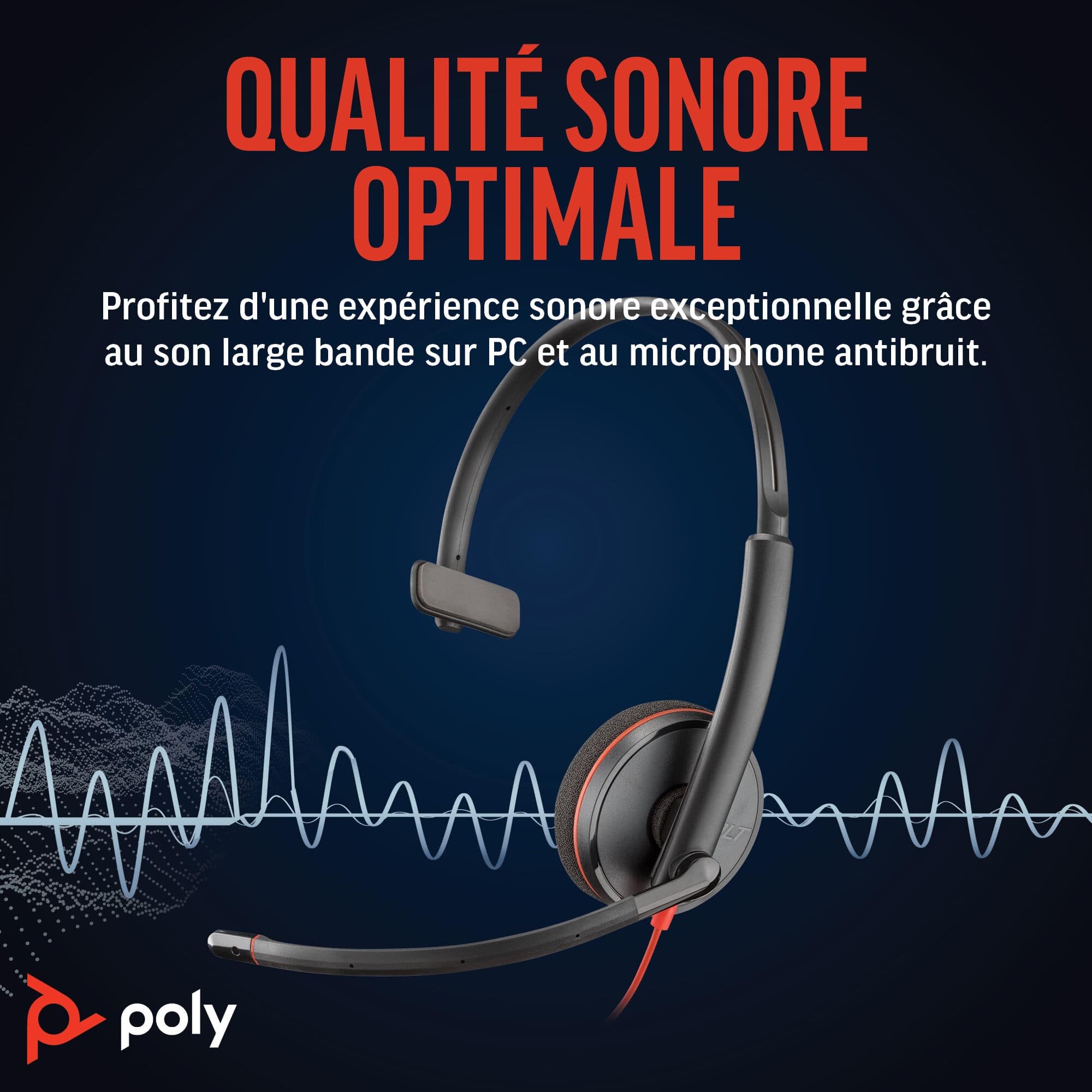 Micro-casque filaire Poly Blackwire 3210 – Microphone antibruit – Conception monaurale – Connexion à un PC/Mac via USB-C ou USB-A – Fonctionne avec Teams, Zoom