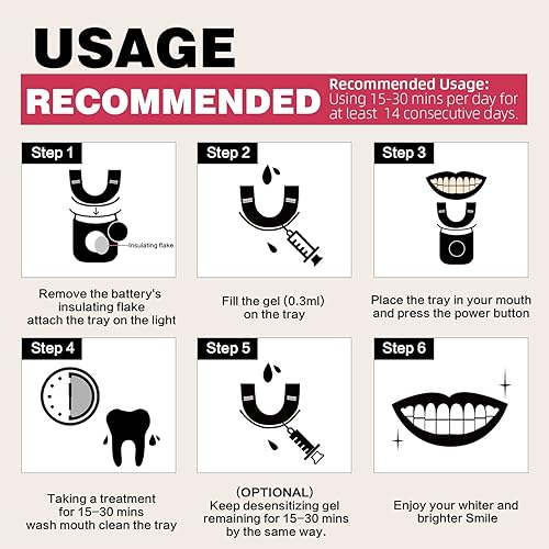Miniatura 7 de Kit de blanqueamiento de dientes con bandeja de luces LED para dientes sensibles, gel blanqueador de lápiz, blanqueador de dientes en casa, sin