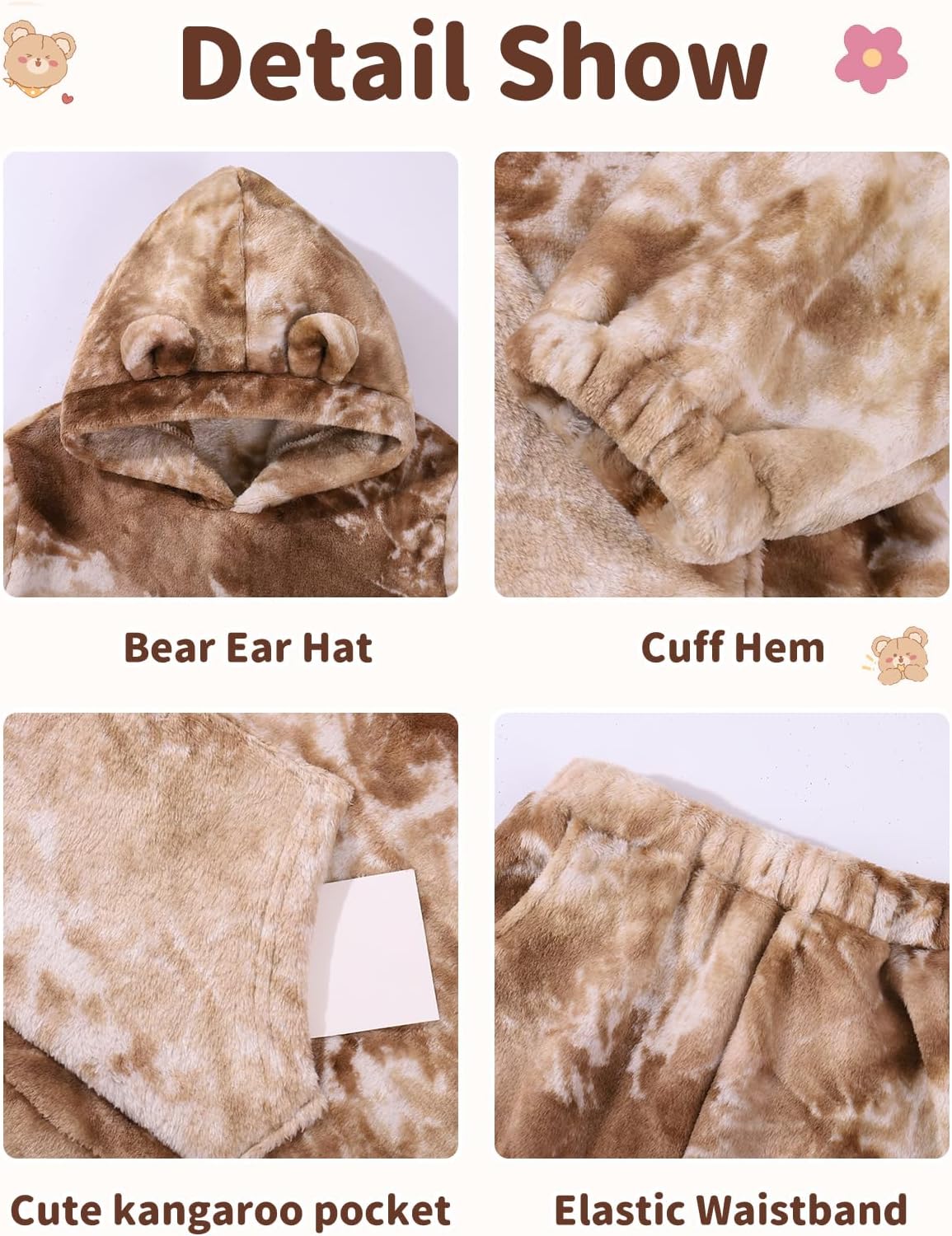 Girls 2 Piece Outfits Cozy Fleece Bear Ear Hoodie Sweatshirt & Sweatpants Set Fall Winter Warm Sweatsuit for Kids 6-14Y - Image 5