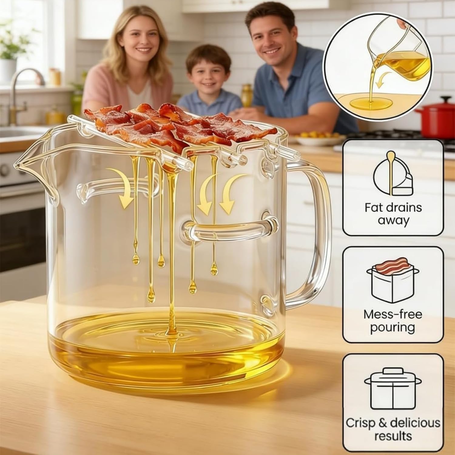 Glass Microwave Bacon Cooker, 2026 Upgrade Glass Bacon Grill, Heat Resistant, Non-Stick Oil, Multi Glasses Bacons Grill with Grease Rack, Great for Home, Dorm, Apartment & Time-Saving Cooking (1pcs)