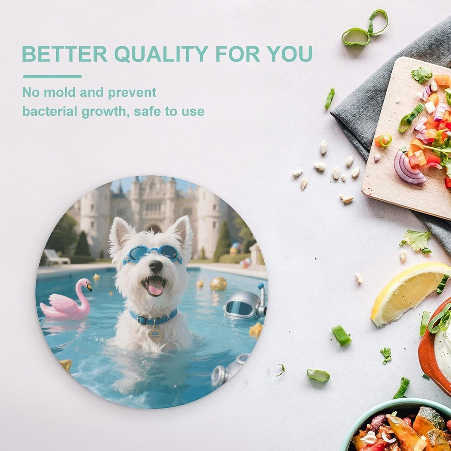 Westie Pool Grace Chopping Block Tempered Glass Cutting Board Mats Round Countertop Cutting Boards Small Charcuterie Boards Bar Cheese Board Snack Tray